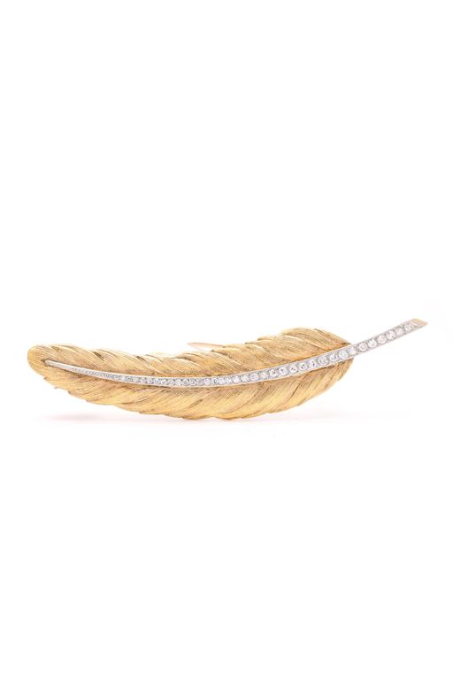 18k Gold and Platinum Diamond Brooch