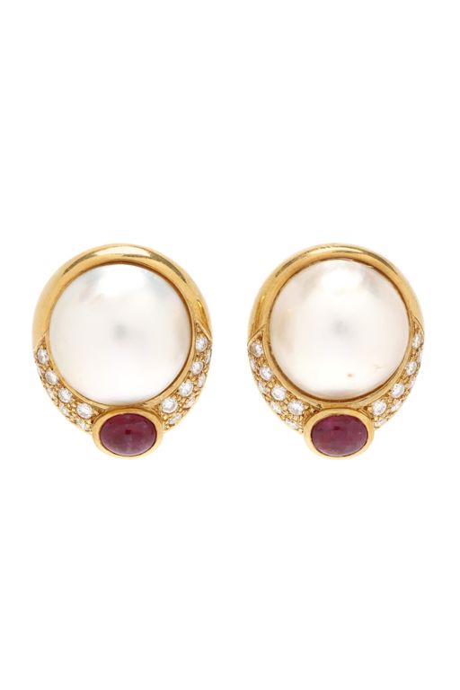 Pair of 18k Gold Multi-Gem Earrings