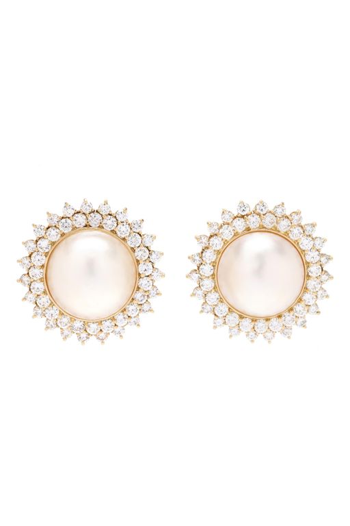 Pair of 18k Gold Pearl and Diamond Earrings
