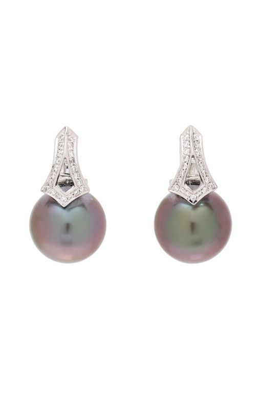 18k Gold Pearl and Diamond Earrings