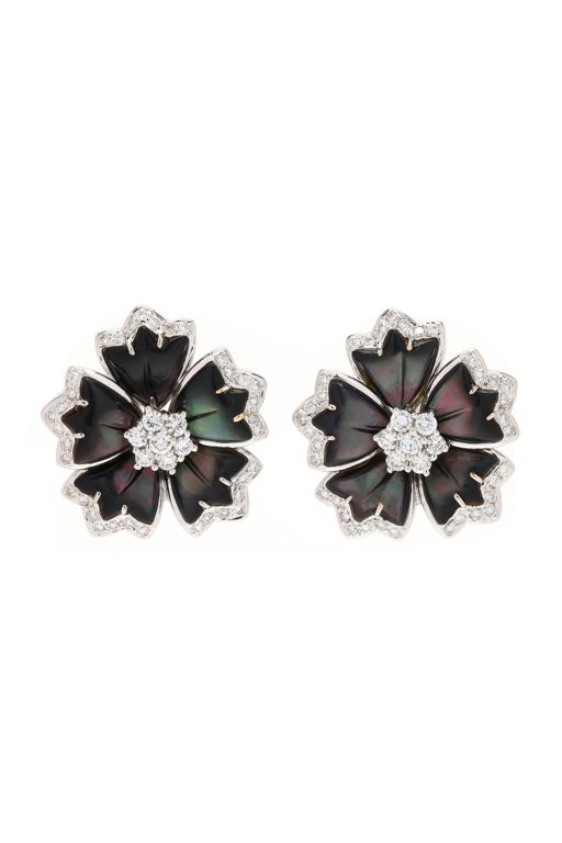 18k Gold Mother of Pearl and Diamond Earrings
