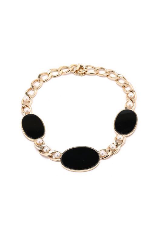 14k Gold Onyx and Pearl Necklace