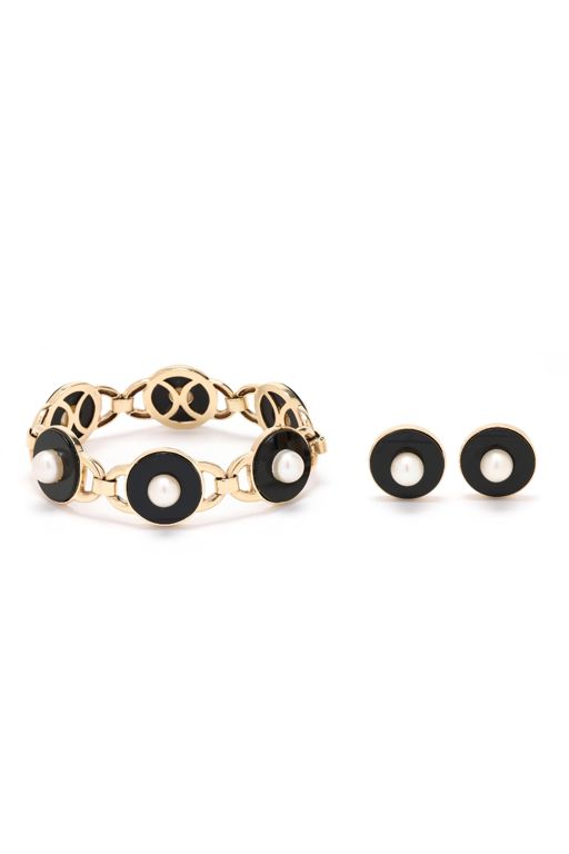14k Gold Onyx and Pearl Jewelry Set