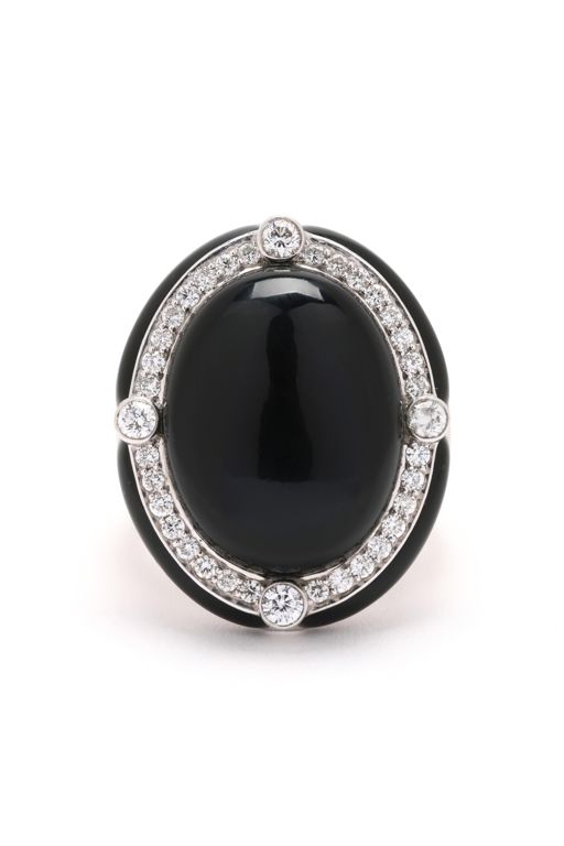 18k Gold Onyx and Diamond Ring