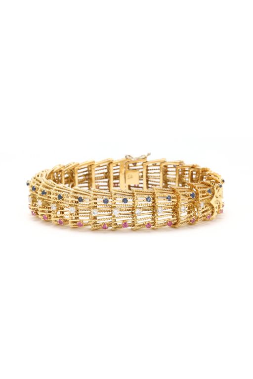 18k Gold Sapphire and Ruby Bracelet