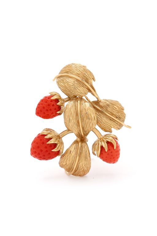 14k Gold Coral Brooch