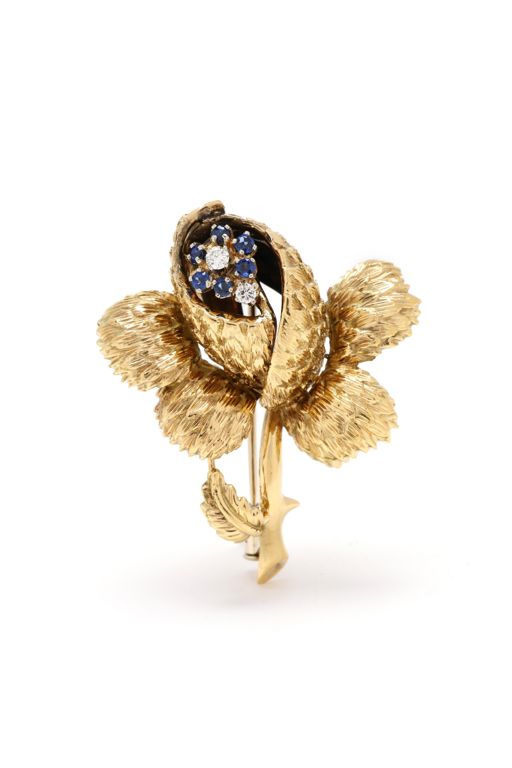 18k Gold Sapphire and Diamond Brooch