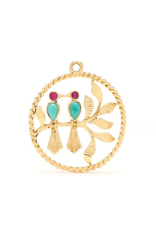 18k Gold Ruby and Turquoise Pendant