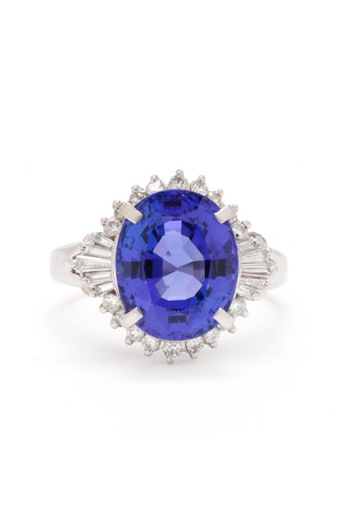 Platinum Tanzanite and Diamond Ring