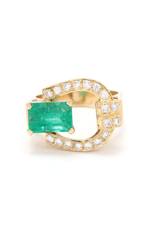 18k Gold Emerald and Diamond Ring