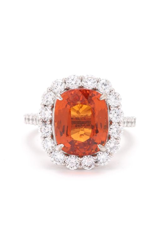 18k Gold Spessartine Garnet and Diamond Ring