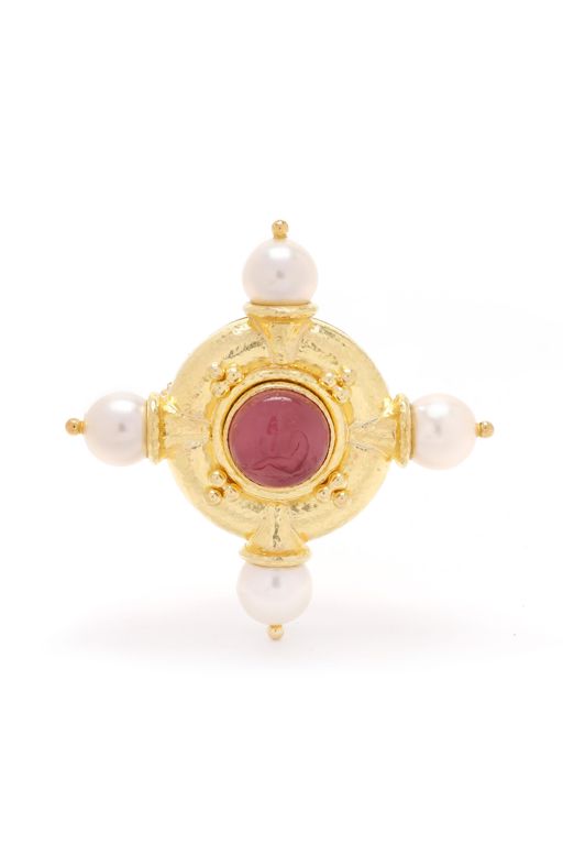 19k Gold Glass and Pearl Brooch
