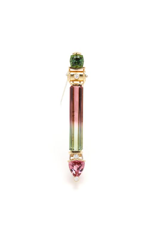 Tourmaline and Diamond Pendant Brooch