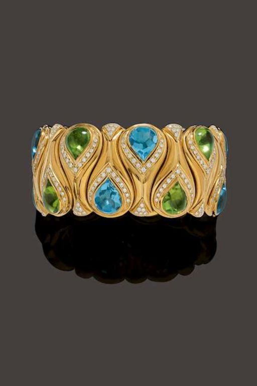 18k Gold Multi-Gem Bangle
