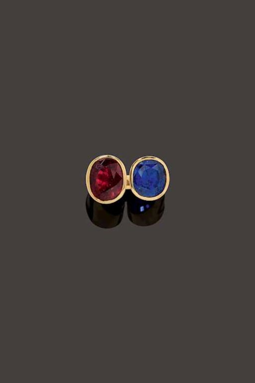 18k Gold Sapphire and Rubellite Ring