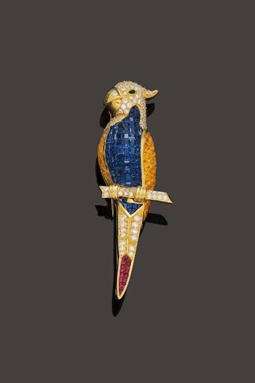 18k Gold Multi-Gem and Diamond Brooch