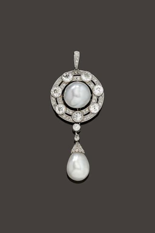 Platinum Pearl and Diamond Pendant