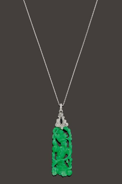 Platinum Jadeite and Diamond Pendant Necklace
