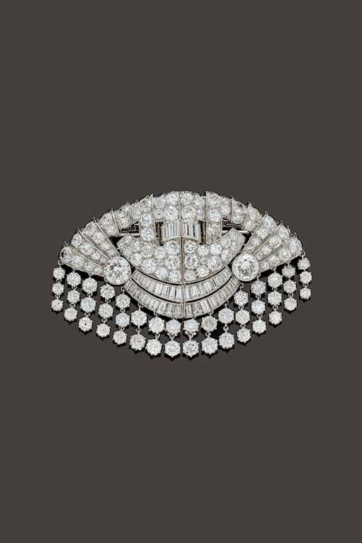 18k Gold and Platinum Diamond Brooch