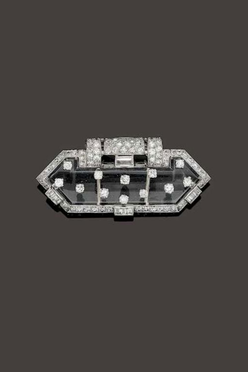Platinum Diamond and Rock Crystal Brooch