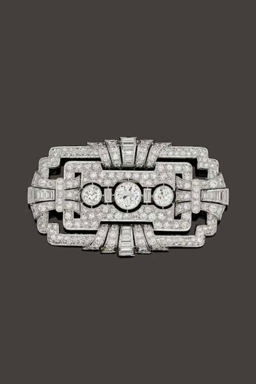 18k Gold and Platinum Diamond Brooch