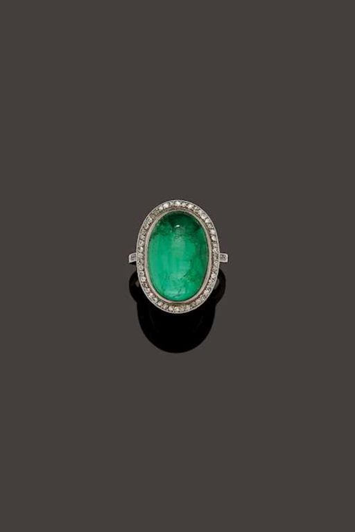 Platinum Emerald and Diamond Ring