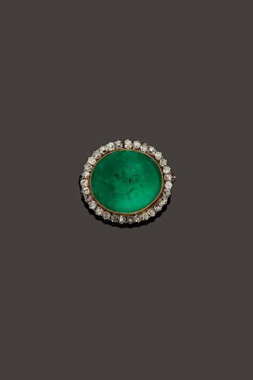 Silver, Gold Emerald and Diamond Brooch