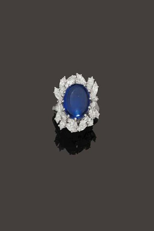 Platinum Sapphire and Diamond Ring