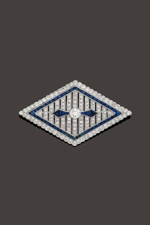 Platinum Sapphire and Diamond Brooch