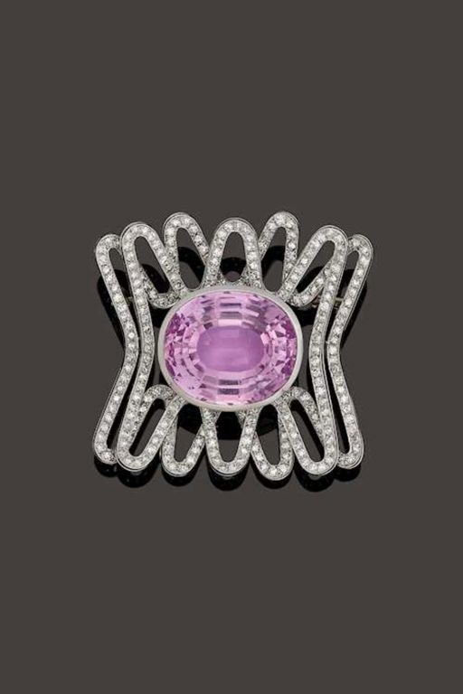 Platinum and 18k Gold Multi-Gem Pendant Brooch