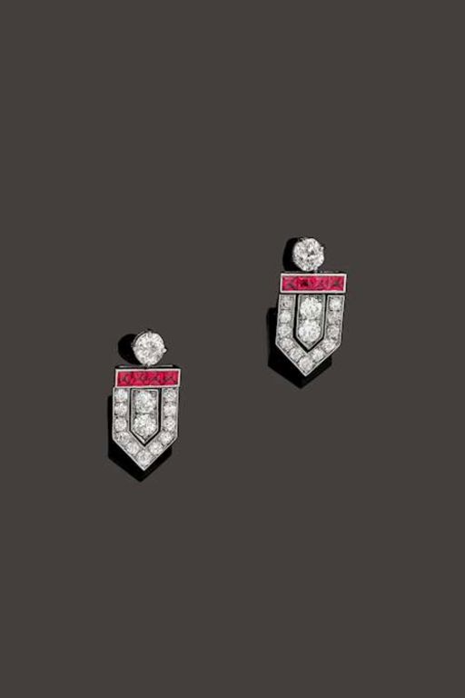 18k Gold Diamond and Ruby Earrings