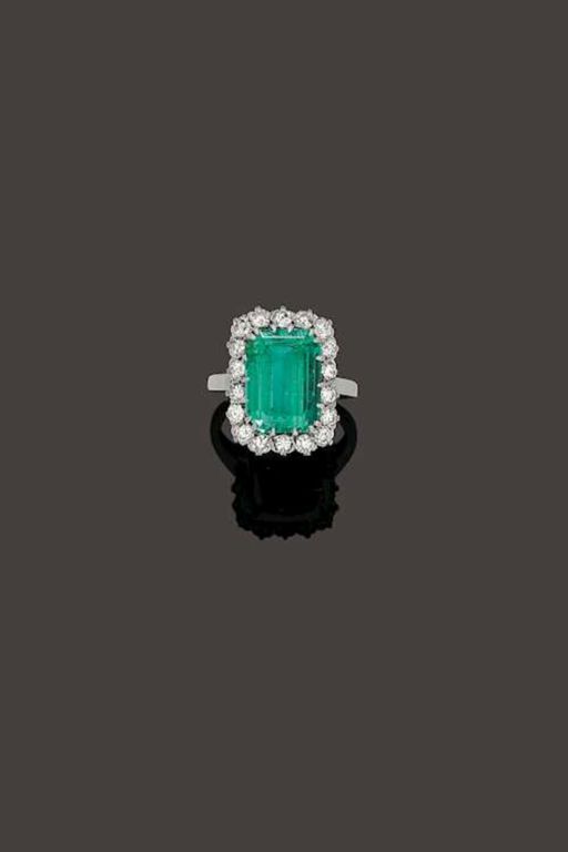 Platinum Emerald and Diamond Ring