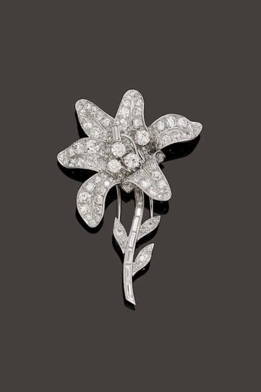 Platinum and 18k Gold Diamond Brooch