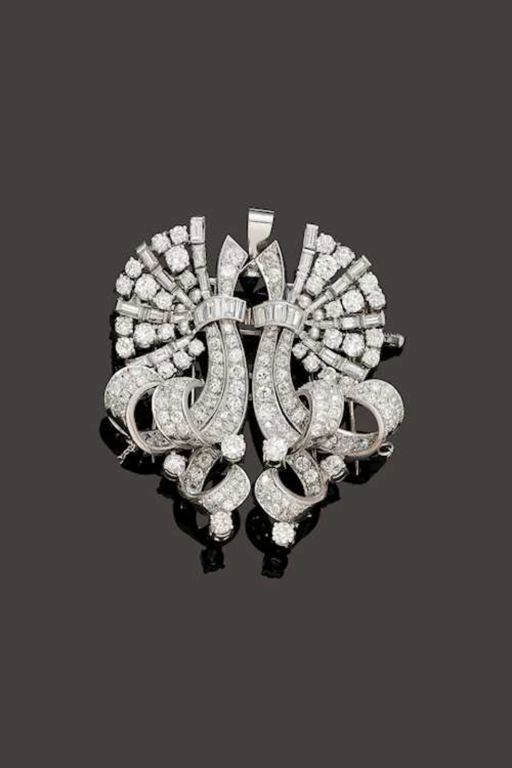 Platinum and 18k Gold Diamond Brooch