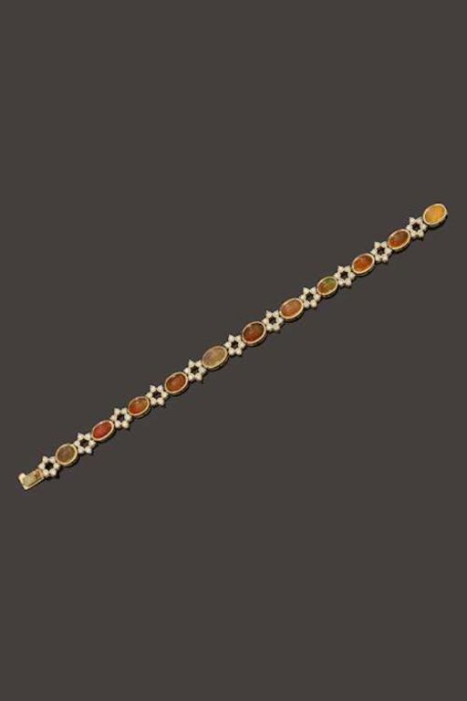 18k Gold Fire Opal and Diamond Bracelet