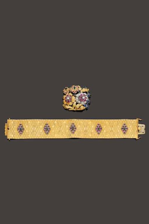 18k Gold Sapphire and Ruby Jewelry Set