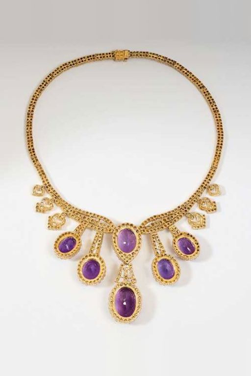 18k Gold Amethyst and Diamond Jewelry Set