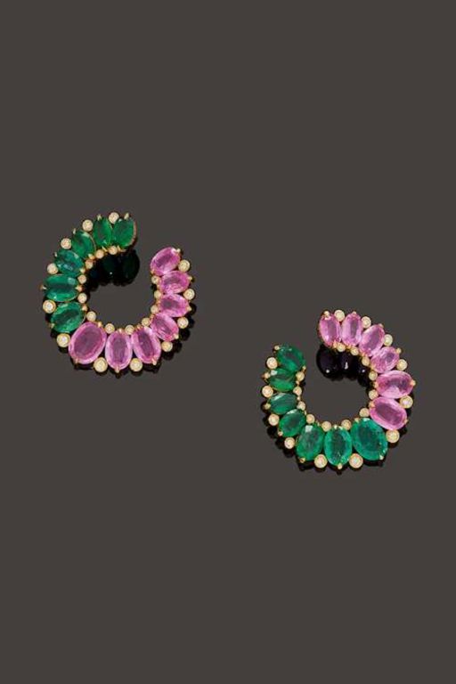 Pair of 18k Gold Multi-Gem Earrings
