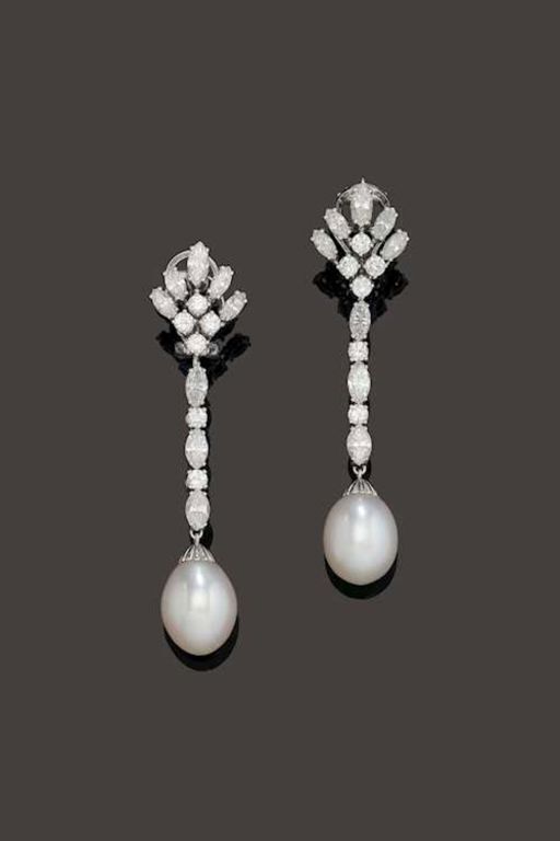 18k Gold Pearl and Diamond Earrings