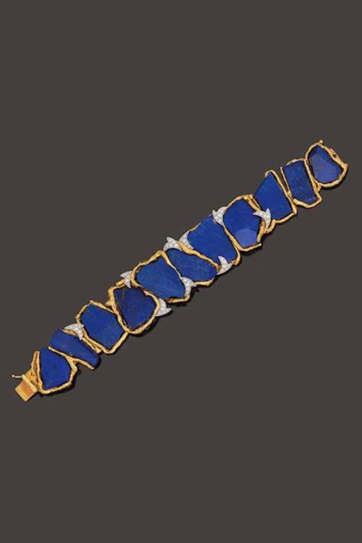 18k Gold Lapis Lazuli and Diamond Bracelet