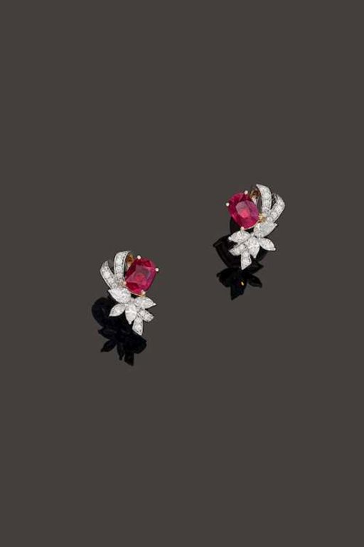 Pair of 18k Gold Ruby and Diamond Earrings