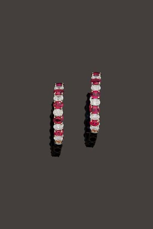 Pair of 18k Gold Ruby and Diamond Earrings