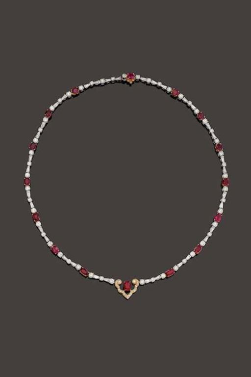 18k Gold Ruby and Diamond Necklace