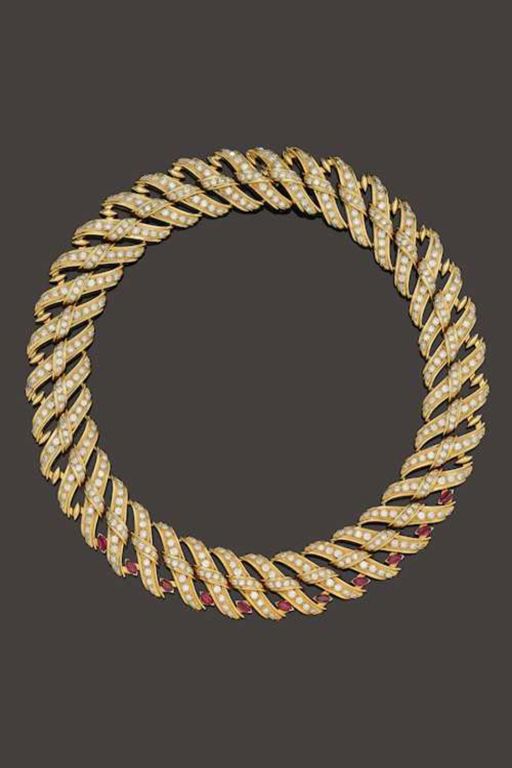 18k Gold Diamond and Ruby Necklace