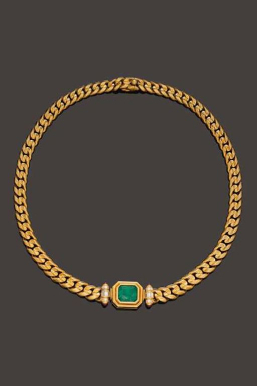 18k Gold Emerald, Diamond and Ruby Necklace
