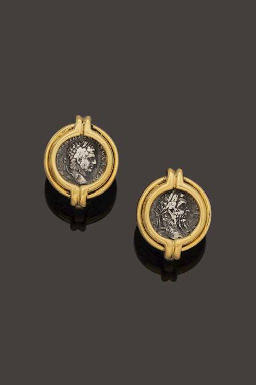 18k Gold and Silver Coin Earrings