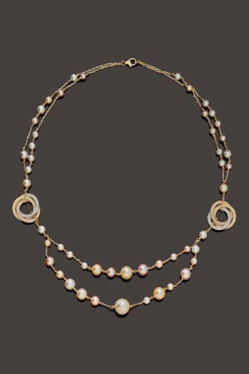 18k Gold Pearl and Diamond Necklace