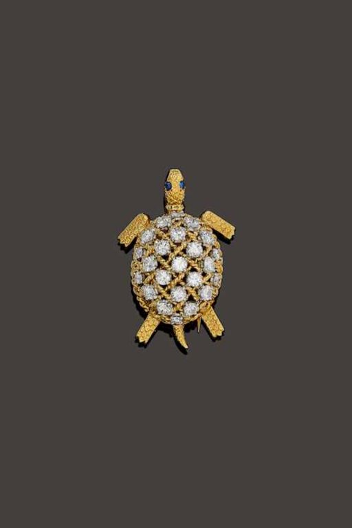 18k Gold Diamond and Sapphire Brooch