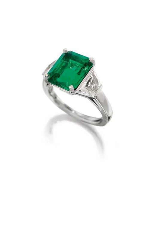 Platinum Emerald and Diamond Ring
