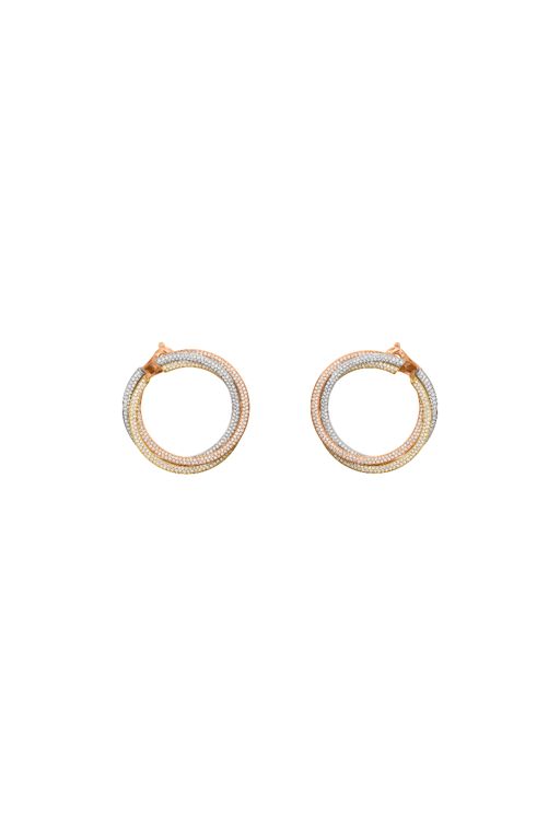 18k Tri-Color Gold Diamond Hoop Earrings